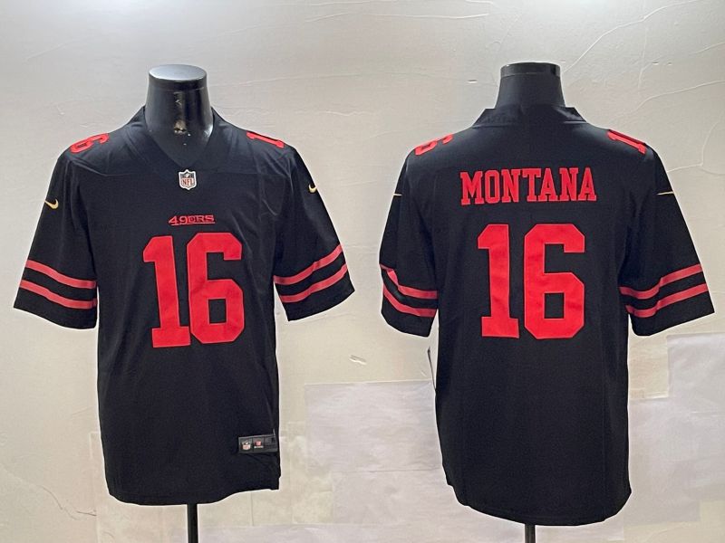 Men San Francisco 49ers 16 Montana Black Second generation 2024 Nike Limited NFL Jersey style 01086